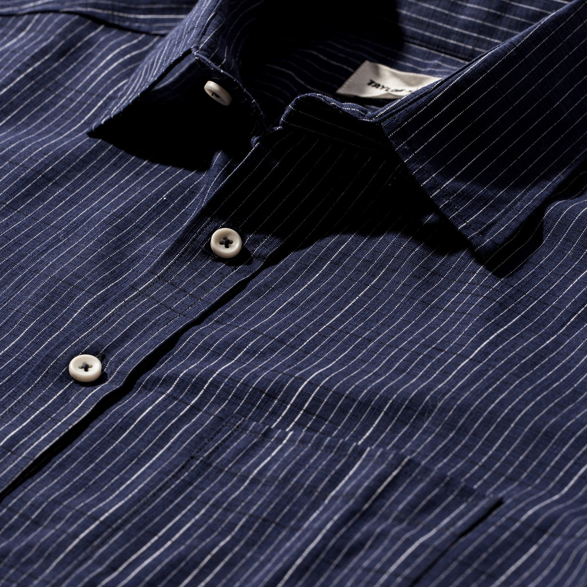 The Short Sleeve California in Navy Slub Stripe
