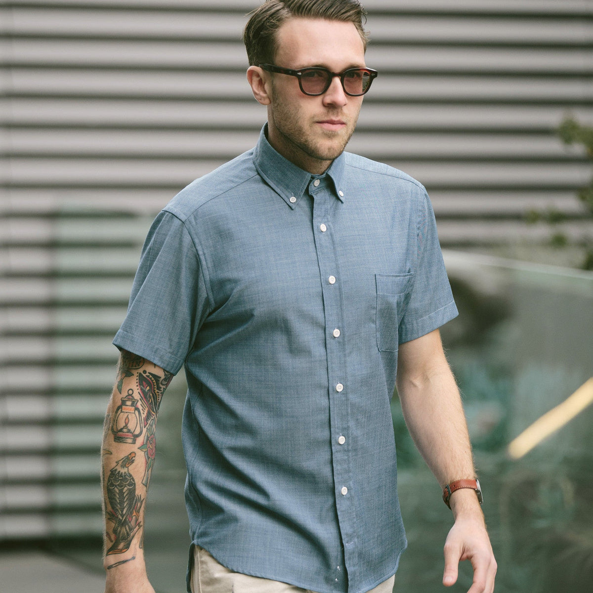 The Short Sleeve Jack in Sky Blue Chambray