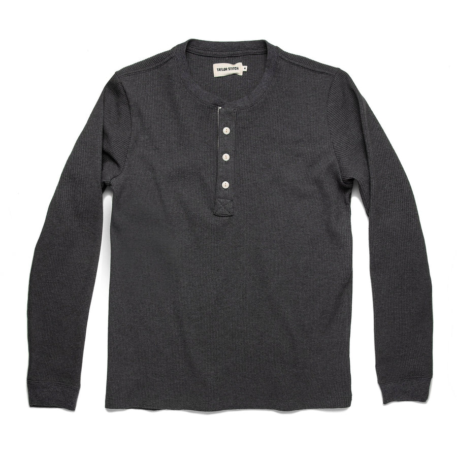The Heavy Bag Waffle Henley in Heather Grey