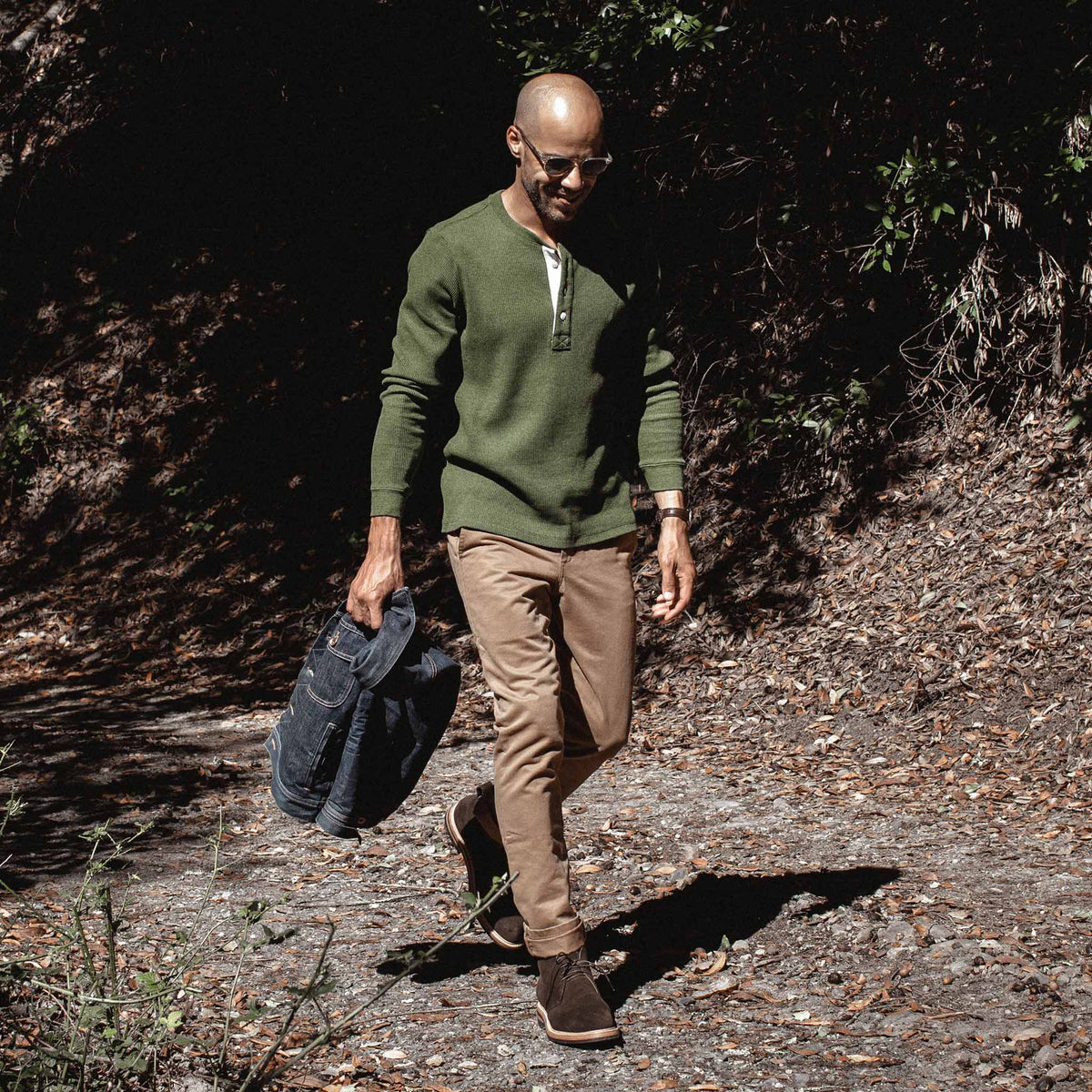 The Heavy Bag Waffle Henley in Heather Olive
