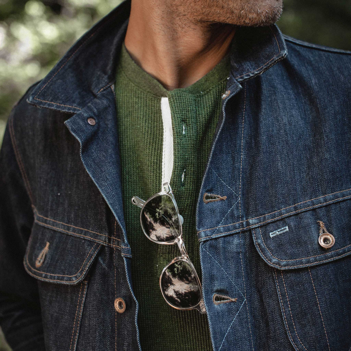 The Heavy Bag Waffle Henley in Heather Olive