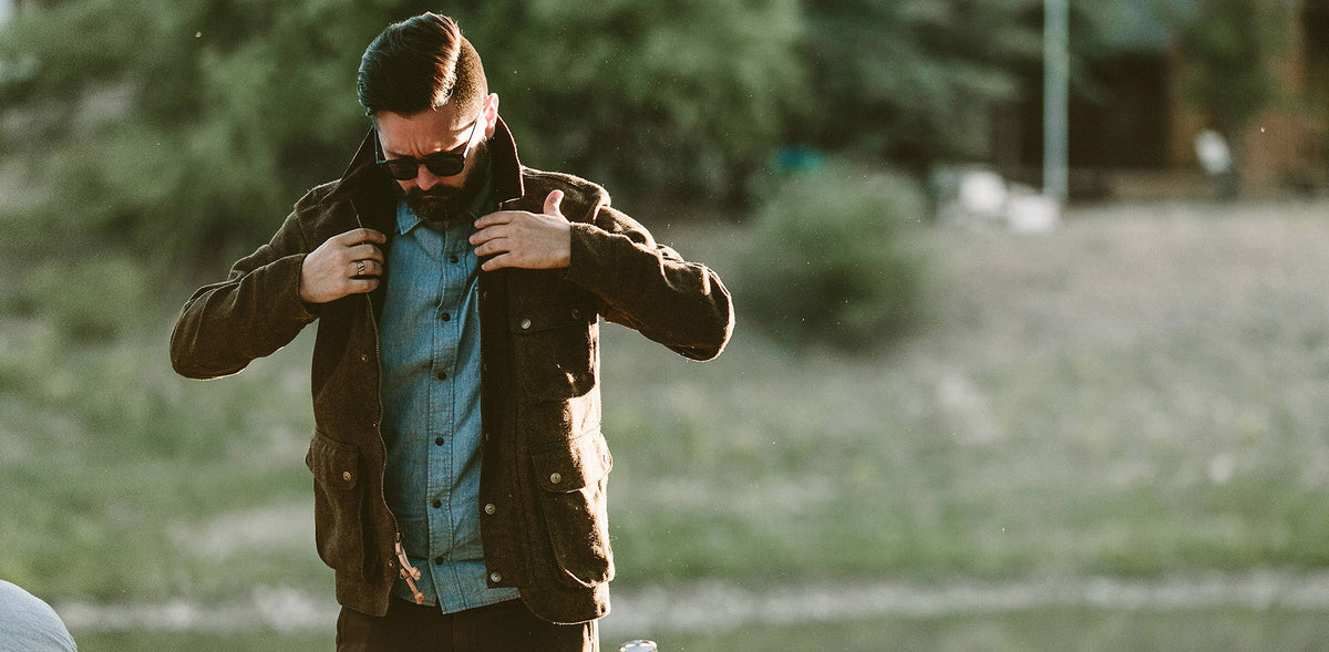 The Rover Jacket in Oak Herringbone Waxed Wool
