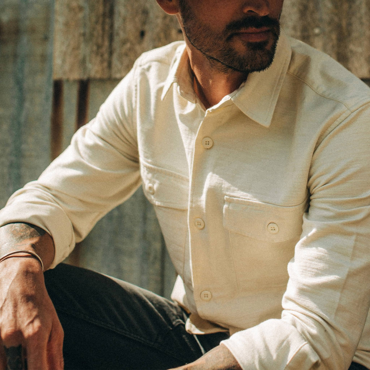The Point Shirt in Natural Reverse Sateen