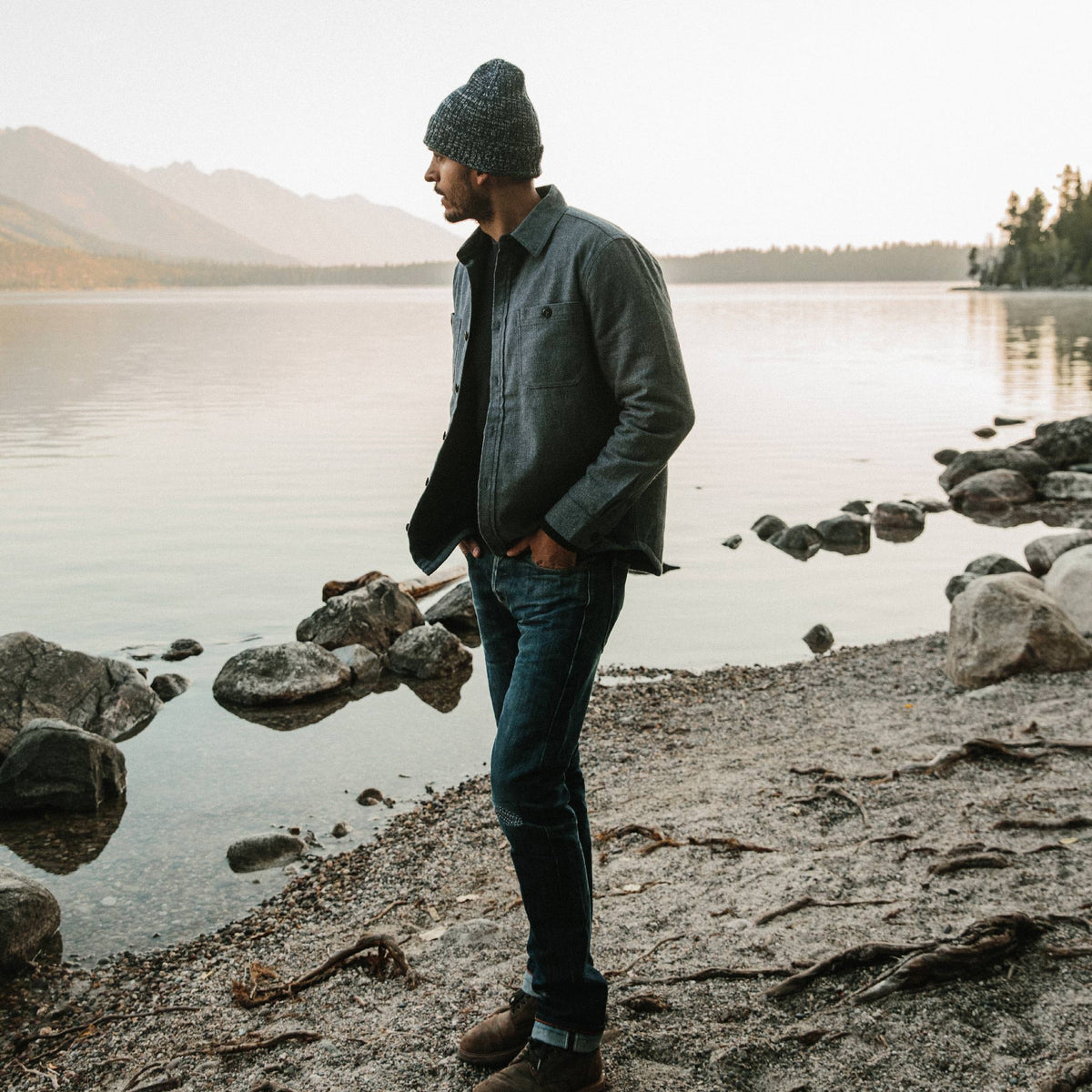 The Lined Utility Shirt in Indigo and Slate Twill